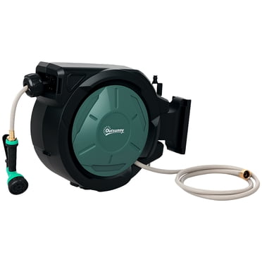 Outsunny Retractable Hose Reel, 1/2 in x 100ft Garden Hose Reel, Black