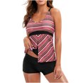 thumbnail image 2 of SMihono Bikini for Women Summer Plus Size Swimwear Ladies Fashion Multicolor Gradient Color Minimalistic Waves Stripe Boxer Pants Sling Women's Split Swimsuit, 2 of 6
