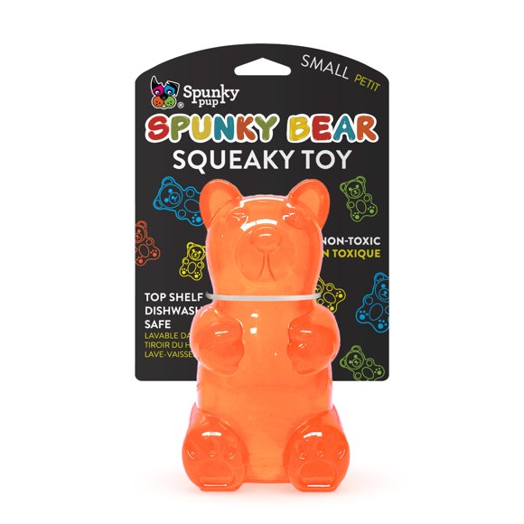 Spunky Pup Spunky Ours Jouets Interactifs pour Chiens - Forme d'Ours en Gélatine Crazy Bounce Lavable au Lave-Vaisselle Couleurs Néon Assorties - Petit