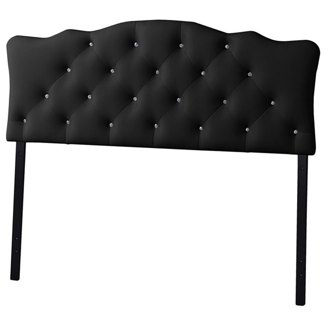 Pemberly Row Faux Leather Tufted Full Panel Headboard in Black