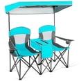 thumbnail image 4 of Gymax Folding 2-person Camping Chairs Double Sunshade Chairs w/ Canopy Turquoise, 4 of 10