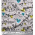 thumbnail image 1 of Soimoi Grey Poly Georgette Fabric Heart & I Love You Text Print Sewing Fabric Yard 52 Inch Wide, 1 of 1