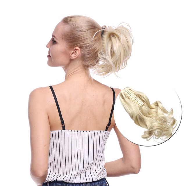 MesaSe 12” Extension de Cheveux de Queue de Cheval de Style Désordonné Réglable avec Pince à Mâchoires Cheveux Synthétiques
