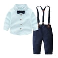 thumbnail image 1 of RXIRUCGD Ensemble de Mode pour Enfants à Rayures Chemise à Bretelles Pantalon Ensemble 2 Pcs Haut/chemise à Manches Longues à Col Rond ( Vert, Taille : 80 ), 1 of 4