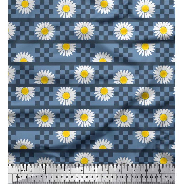 Soimoi Poly Georgette Fabric Stripe,Square & Daisy Floral Fabric Prints By Yard 52 Inch Wide
