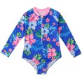 thumbnail image 2 of Pisexur Kids Toddler Baby Girl Rash Guard Long Sleeve Ruffle Floral Print Surfing Swimsuit Zipper One Piece Bathing Suit, 2 of 9