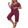 thumbnail image 3 of Pyjama en Coton pour Femmes, Ensemble Pjs à Manches Courtes, Haut de Nuit avec Pantalon Capri, Ensembles de Détente, Tenue de Nuit, 3 of 6