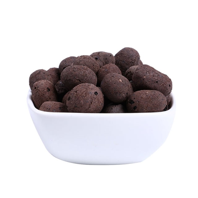 Clay Pebbles Hydroton Orchids Aquaculture Filter Anion Organic Expanded Clay displayed in a white bowl. These sterile, odorless, and lightweight clay pebbles have a porous structure that provides excellent aeration and acts as a water reservoir. Ideal for replacing horticultural soil, filtering water quality, and promoting root growth. Each pebble has an approximate diameter of 15 mm (0.6 in).