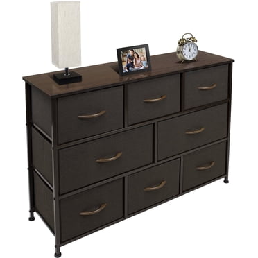 Sorbus Commo à 8 Tiroirs - Coffre de Rangement pour l'Organisation des Vêtements d'Enfants, Chambre, Couloir, Garde-Robe, Bureau - Cadre en Acier, Dessus en Bois Rustique de Style Ferme, Bacs en Tissu (Brun)