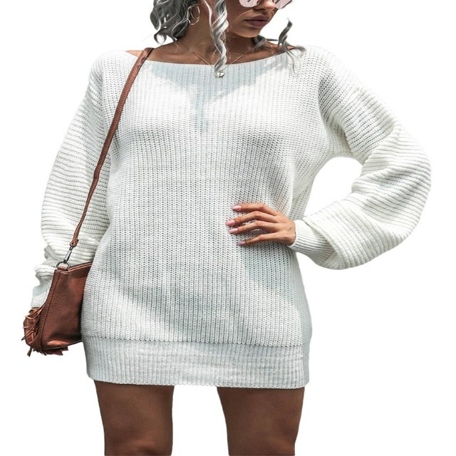 Robe Chandail à Épaules Dénudées pour Femmes à Manches Longues et Tricot Ample