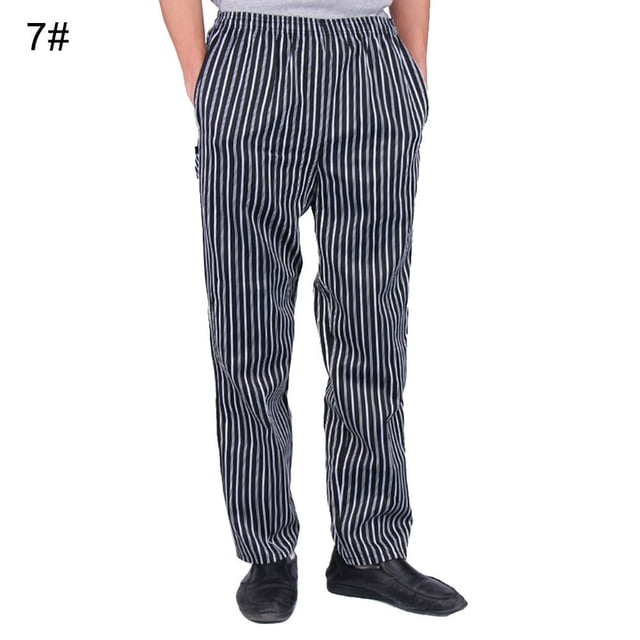 Men Stripe Plaid Chili Printed Hotel Restaurant Kitchen Chef Work Long Pants