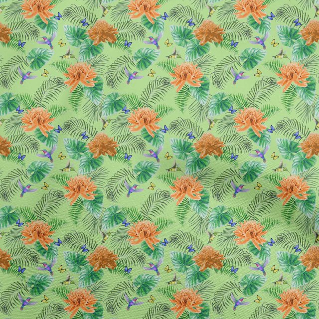 oneOone Popeline de Coton Tissu Vert Clair Matériel de Robe Tropicale Tissu Imprimé Tissu au Mètre 56 Pouces de Large