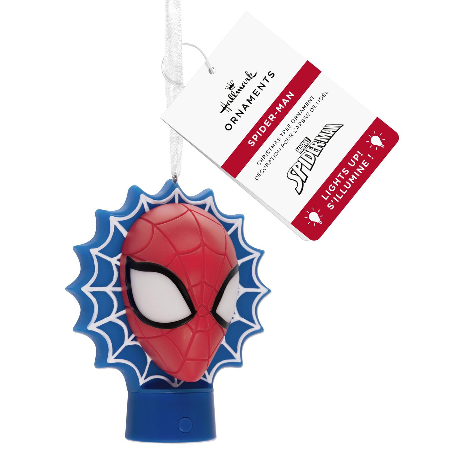 Décoration Hallmark de Noël (Visage de Spider-Man sur une toile, Mavel, décoration lumineuse)