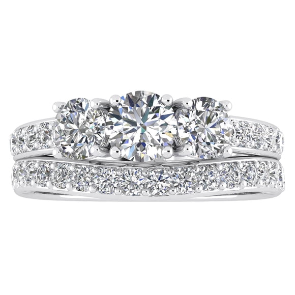 Ensemble Nuptial Trois Pierres en Or Blanc 10k avec Diamants 1,50 Ctw