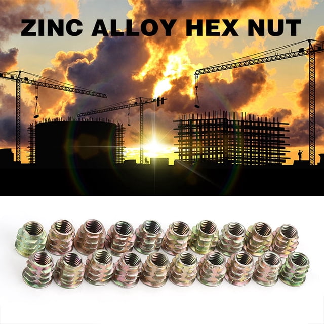 Liukouu 20Pcs M8 Zinc Alloy Hex Drive Head Furniture Nuts Threaded For Wood Insert