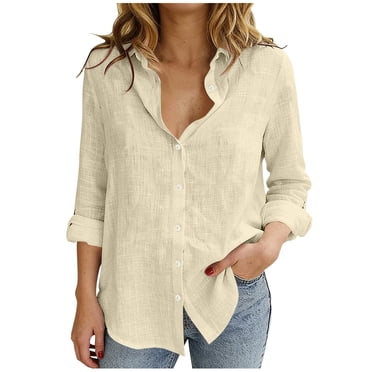 Linen Button-Down Shirt for Women Long Sleeve Casual Blouse in Solid Colors with Front Buttons and Relaxed Fit for Spring and Summer