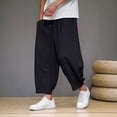thumbnail image 2 of Enjoytime Men Pants Solid Color Elastic Waist Drawstring 7/8Th Trousers Lightweight Work Casual Pants with Pockets Black L, 2 of 5