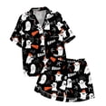 thumbnail image 4 of Pyjama pour Femmes en Satin Imprimé Graphique, Mignon, Tenue de Nuit, Boutons, Hauts à Manches Courtes, Ensembles de Shorts, 4 of 5