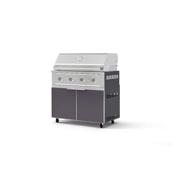 NewAge Products Outdoor Kitchen Aluminum 2 Piece Cabinet Set with Casters, Grill Cabinet and Performance Grill