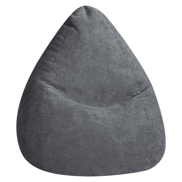 Gouchee Home Alfa Charcoal Bean Bag Chair upholstered in soft 100% polyester velour fabric with high-density polystyrene bead filling, measuring 27" diameter by 43" height, lightweight and portable seating suitable for adults and teens, ideal for dorms, living rooms, or casual lounge areas.