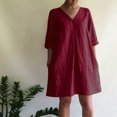 thumbnail image 2 of QIPOPIQ Robes pour Femmes Robe Fumée à Volants Manches Courtes Robe Décontractée Ample Col en V Robe d'Été Robe Unie Offres 2023, 2 of 9
