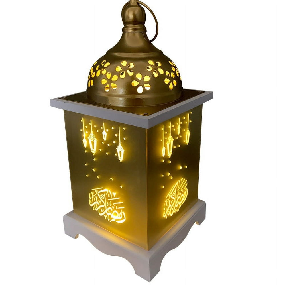 Ramadan Led Wind Lantern Ramadan Lamp Metal Wooden Acrylic Ornament For Arabic Muslim