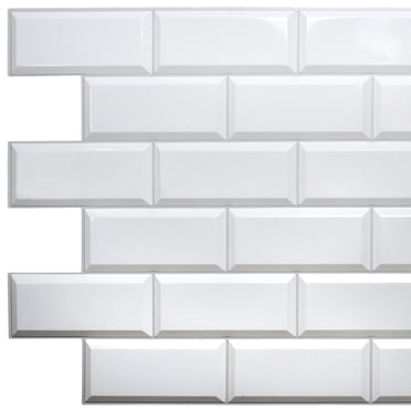Dundee Deco's Pearl White Faux Tile PVC 3D Wall Panel, 3.2 ft X 1.6 ft, Interior Design Wall Paneling Decor Commercial and Residential Application, 5 sq. feet each, Pack of 10