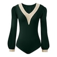 thumbnail image 4 of FAIWAD Women's Puffy Long Sleeve Short Jumpsuit Deep V Neck Lace Splicing Slim Stretch Rompers, 4 of 4