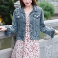 thumbnail image 4 of Veste Décontractée pour Femme, Coupe Ajustée, Perles, à Simple Boutonnage, Veste en Denim, Manteau Court, 4 of 9