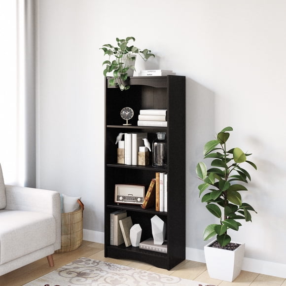 CorLiving Hawthorn Engineered Wood 4 Shelf Adult Bookcase with 3 Adjustable Shelves, Black