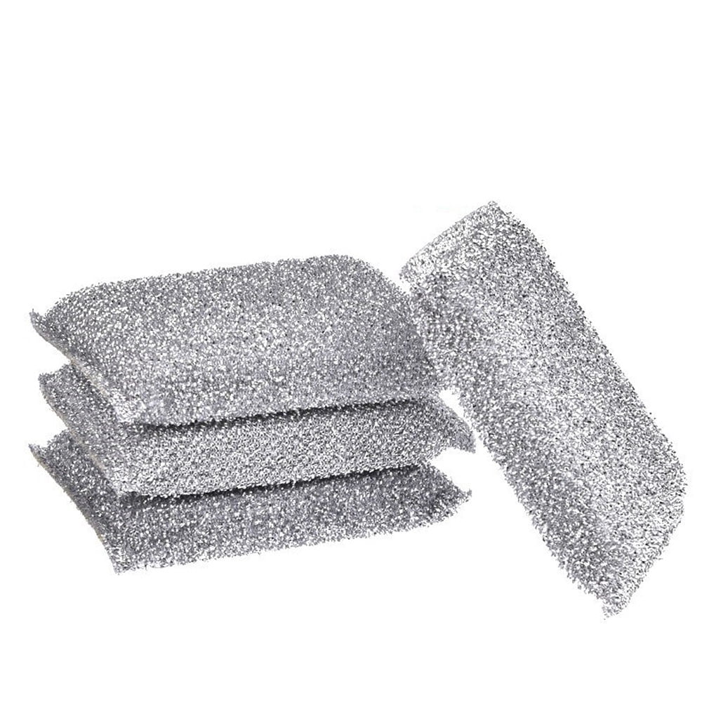 Scrub Sponges for Kitchen, Heavy Duty Scouring Power Non-Scratch Sponge, Fast Cleaning Scrubber, Multipurpose Dishwasher Safe Cleaning Tool for Dishes Pans Pots, Silver (3 Pieces)
