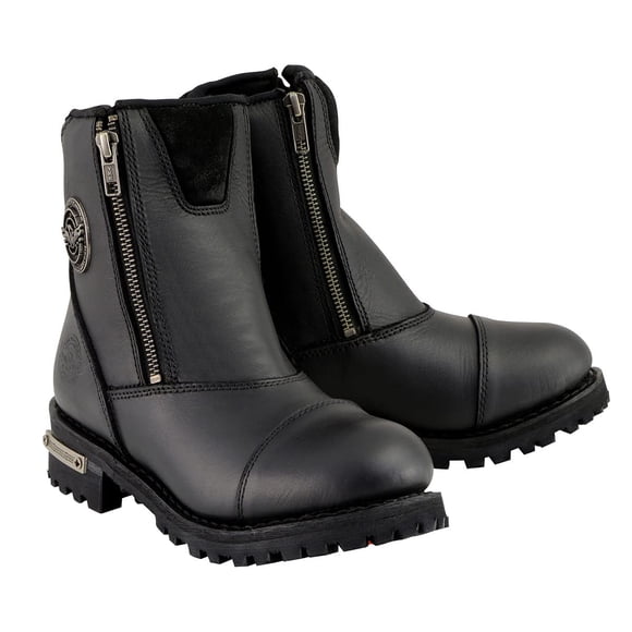 Milwaukee Leather MBM102 Men's Black Smooth Double Sided Zipper Entry Motorcycle Leather Boots - 7