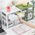 thumbnail image 4 of 4 Layers Office Desktop Green Clear Documents Stationery Storage Box Home Bedroom Girls Skin Care Jewelry Sundry Organizer Rack, 4 of 5