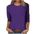 thumbnail image 1 of yoeyez T-Shirts pour Femmes à Manches 3/4 Col Ras du Cou T-Shirts de Couleur Unie T-Shirts Tendance Mode Basiques T-Shirts Légers Blouses de Sortie en Solde Violet 4TG, 1 of 5