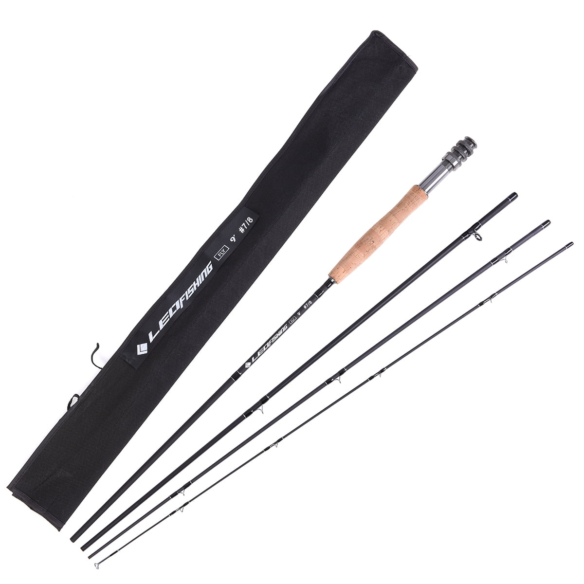 LEO 4-Section 9ft Fly Fishing Rod with Carbon Fiber Build & Cork Handle, Lightweight & Durable for #7/8 Line, 2.7M Length, 75cm Retracted, Includes Storage Sack
