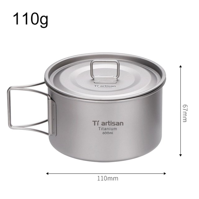 Bol en Titane avec Poignée Pliante Bol de Camping Récipient Alimentaire pour Dîner Poêle Extérieure