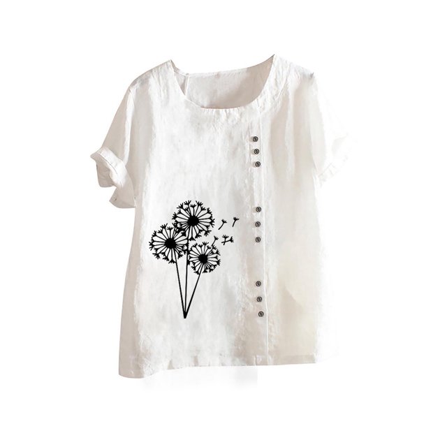 Cameland Hauts pour Femmes Col Rond Manches Courtes Imprimé Floral Chemise Ample