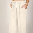 thumbnail image 3 of WEIYLL Womens Pants Linen Elastic High Waist Drawstring Wide Leg Yoga Beige Pant size S, 3 of 8