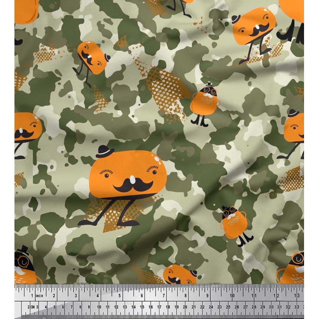 Soimoi Rayon Fabric Cartoon & Camouflage Print Fabric by the Yard 42 Inch Wide