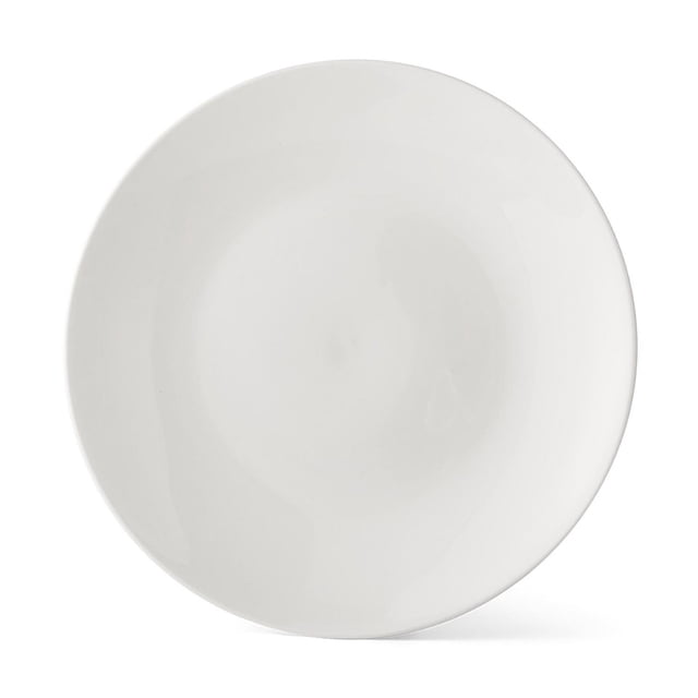 Mainstays Glazed White Round Stoneware Salad Plate, 7.5-inch, front-facing view of a smooth, glazed white stoneware plate with a slightly raised rim, dishwasher and microwave safe, ideal for daily meals and entertaining.