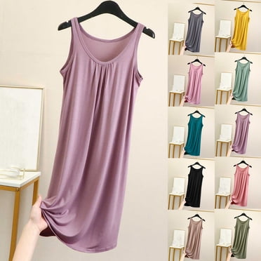 Feancey Sleep Dress for Women Soft Modal Nightgowns Sleeveless Scoop Neck Tank Dresses Cozy Casual Sleepshirts Solid Color Nightwear Yellow XL