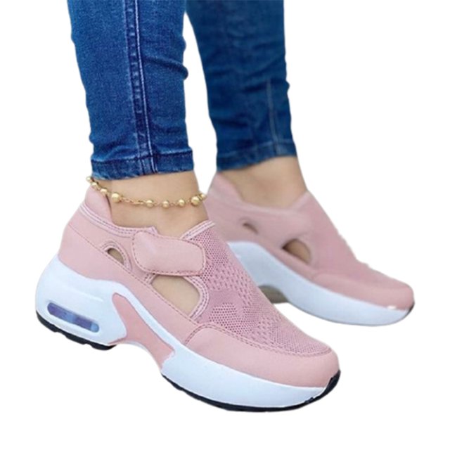 Chaussures de Mode pour Femmes Semelle Coussin d'Air Volant Tissées à Scratch Dessus en Maille Ajourée