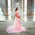 thumbnail image 2 of Pregnant Women Chiffon Patchwork Off Shoulder Front Slit Floor Length Dress Prop, 2 of 7
