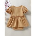 thumbnail image 3 of Faithtur Nouveau-Né Fille Manches Courtes Romper, Bouton de Couleur Unie Col Rond Robe Patchwork Style Playsuit, Casual Simple Body, 3 of 9