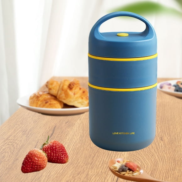 Blue Insulated Lunch Box Stainless Steel Food Container With Foldable Spoon 680Ml Portable Soup Thermos Breakfast Cup Temperature Control Food Jar For Work School Outdoor 7.68X3.78 Inches