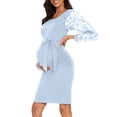 thumbnail image 2 of GreatBaby Robe de Maternité Florale à Col Rond à Manches Longues Design à Couleurs Assemblées Robe de Grossesse Confortable pour Femmes pour le Printemps et l'Automne (Bleu Pâle, 2TG), 2 of 7