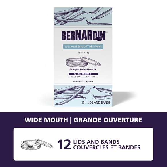 Bernardin Mason Jar Lids and Bands, Wide Mouth, 12 Count