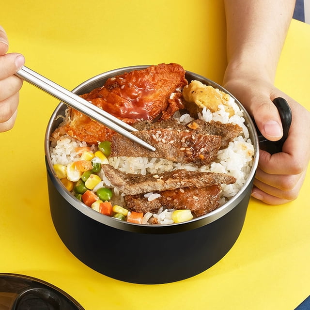 Vrorvz Bol à Soupe Ramen à Double Paroi en Acier Inoxydable avec Couvercle et Poignée pour Nouilles Instantanées et Régulières, Bol Isolé avec Trou de Vapeur, Contenant Alimentaire Scellé Polyvalent et Cuiseur