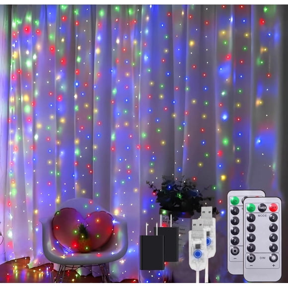 Guirlandes Lumineuses Extérieures Étanches, Lot de 2 Total 72 Pieds 200LED Guirlandes Lumineuses à Piles avec Télécommande 8 Modes, Fil de Cuivre Lumières Scintillantes pour Chambre Jardin Cour Arrière Patio Décoration de Noël Multicolore