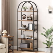 Kojooin Bookshelf 5 Tier Bookcase Arched Display Racks Tall Standing Bookshelves Metal Frame Modern Storage Rack Shelf Large Wood Book Shelf for Bedroom, Living Room, Home Office